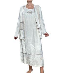 Vintage On The Rocks Off White Linen Shift Dress Jacket Set Size XL Hippie